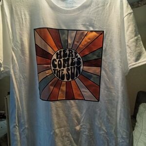 White Graphic T-Shirt with Multicolor Design